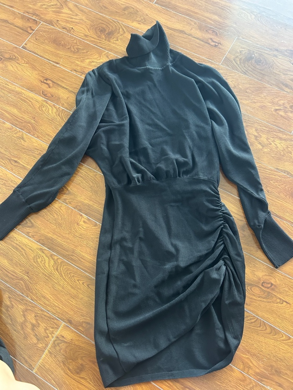 Lovers + Friends Black Long Sleeve Turtleneck Ruched Dress